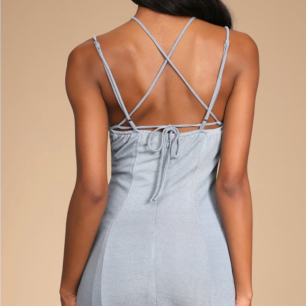 LULU’S Fantastic Figure Shiny Light Blue Tie-Back Bodycon Mini Dress Sz XL NWT - Picture 3 of 9